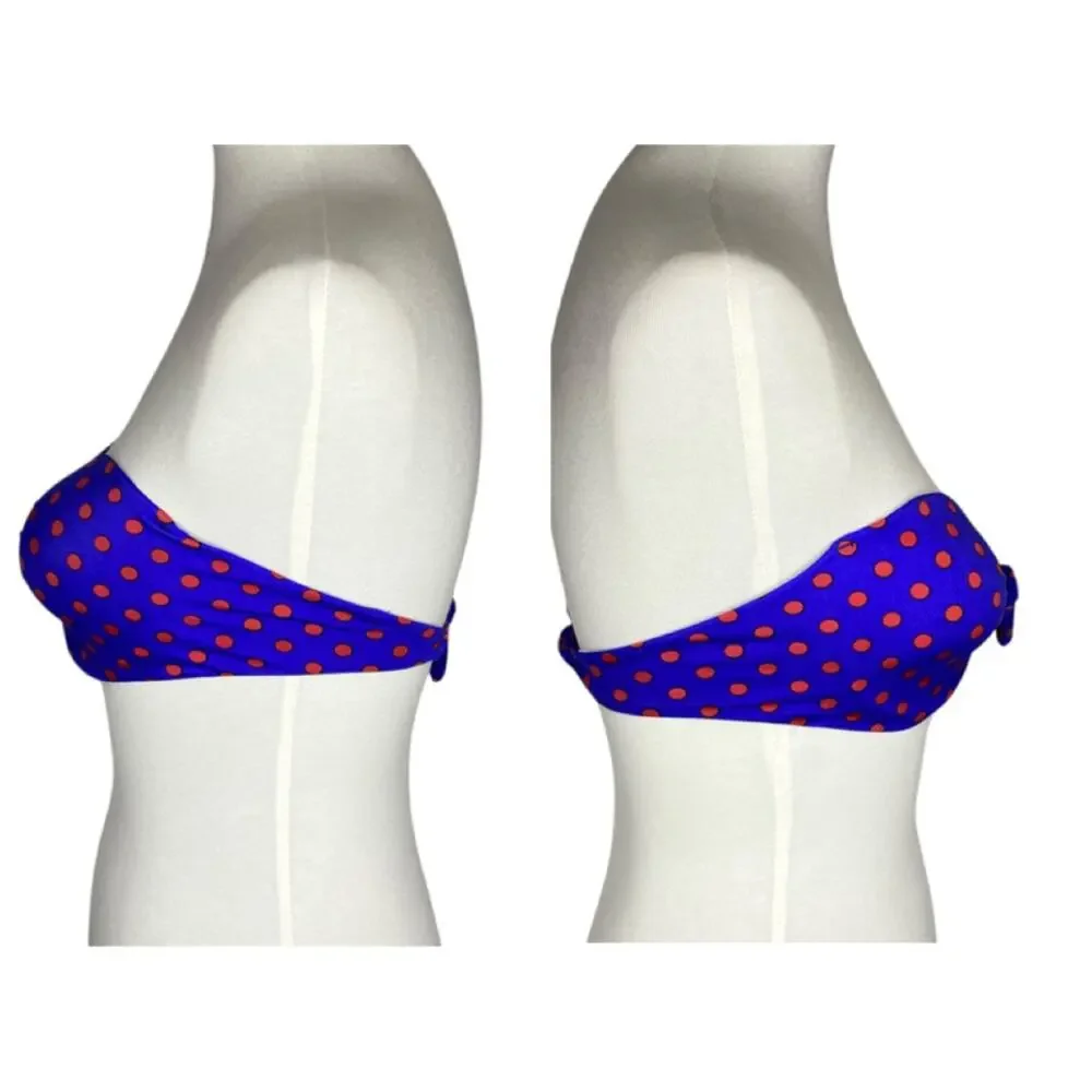 J. Crew Strapless Bandeau Bikini Top & String Bottom Blue Polka Dot Small 32D - Picture 4 of 16